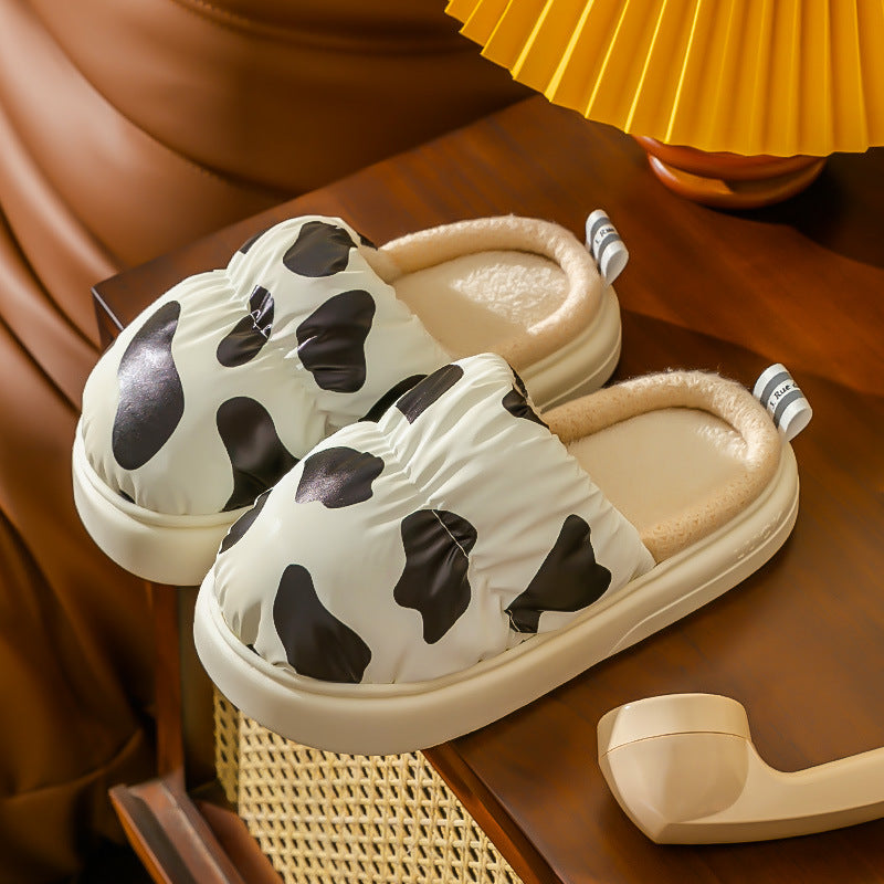 Slippers  | Women Cow print chunky Mule Slip-ons | Cow Black |  36to37| thecurvestory.myshopify.com