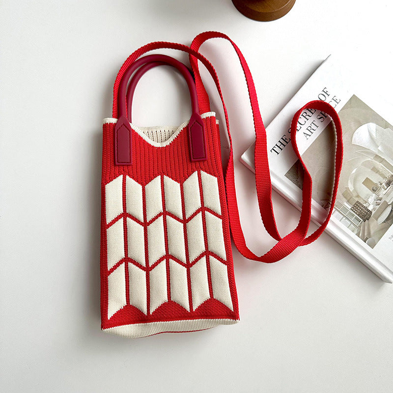 Shoulder bags  | Love Mini Knit Shoulder Crossbody Bag | Wheat Pack Red |  [option2]| thecurvestory.myshopify.com