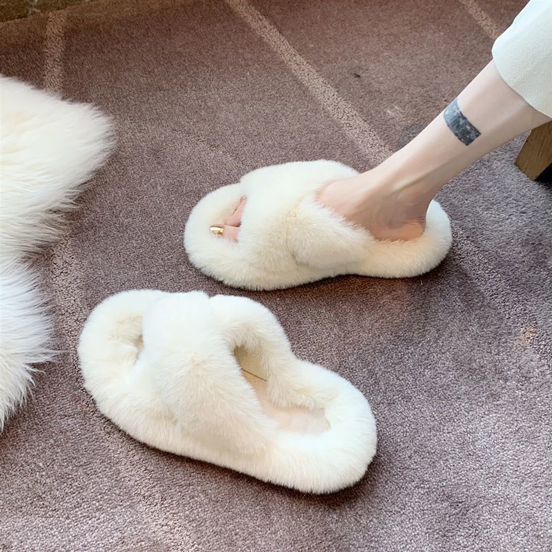 Slippers  | Women Fleece cross strap slippers | 2 Cross Belt White |  36to37| thecurvestory.myshopify.com