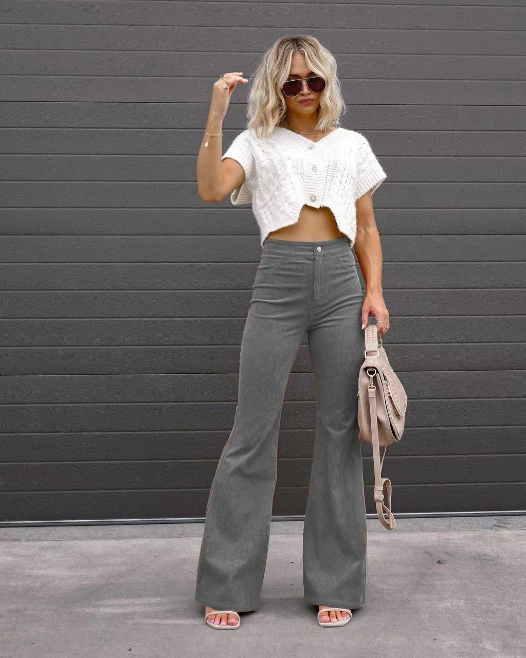 Women Solid Color Corduroy Flared Pants