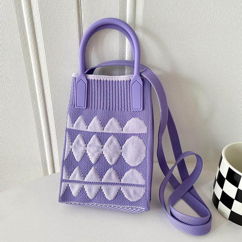 Shoulder bags  | Love Mini Knit Shoulder Crossbody Bag | Geometry Pattern In Purple |  [option2]| thecurvestory.myshopify.com