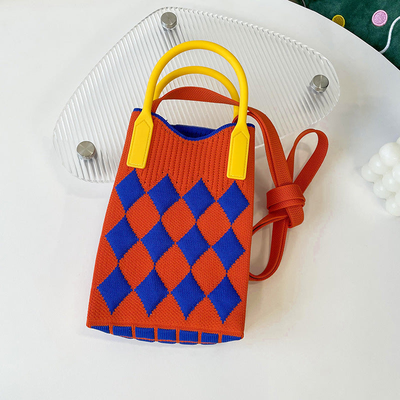 Shoulder bags  | Love Mini Knit Shoulder Crossbody Bag | Orange Diamond |  [option2]| thecurvestory.myshopify.com