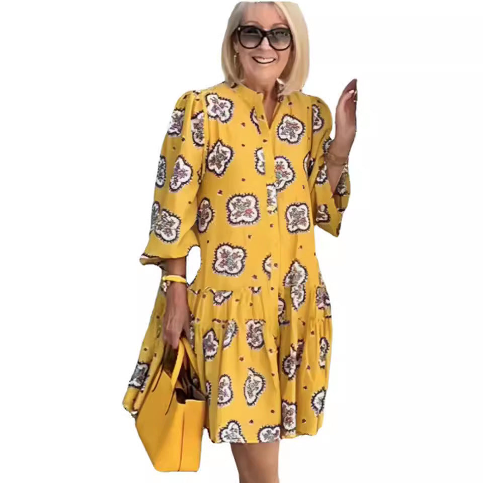 Dress  | Women's Casual All-matching Printed Puff Sleeve Dress | |  | thecurvestory.myshopify.com