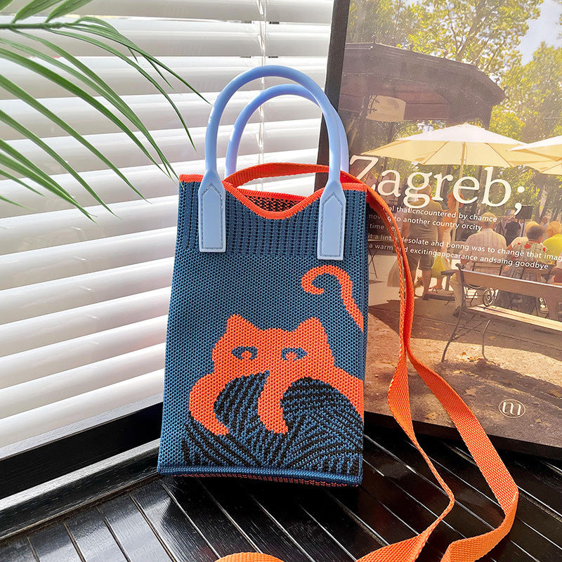 Shoulder bags  | Love Mini Knit Shoulder Crossbody Bag | Cloudy Blue Cat |  [option2]| thecurvestory.myshopify.com