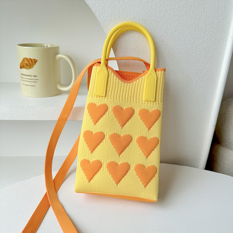 Shoulder bags  | Love Mini Knit Shoulder Crossbody Bag | Yellow Heart Shaped Orange |  [option2]| thecurvestory.myshopify.com