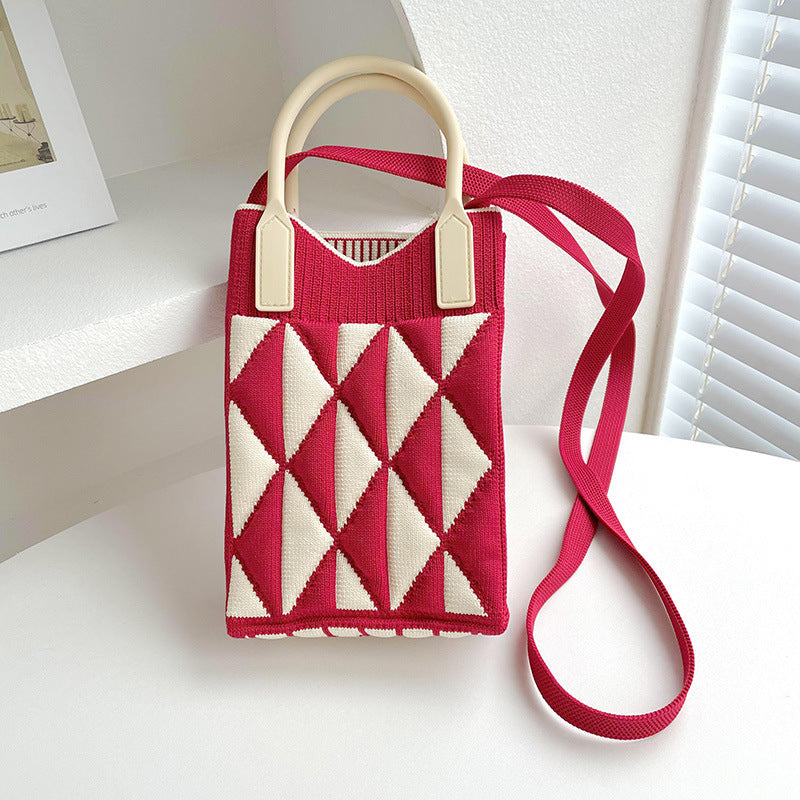 Shoulder bags  | Love Mini Knit Shoulder Crossbody Bag | Contrast Triangle Red |  [option2]| thecurvestory.myshopify.com