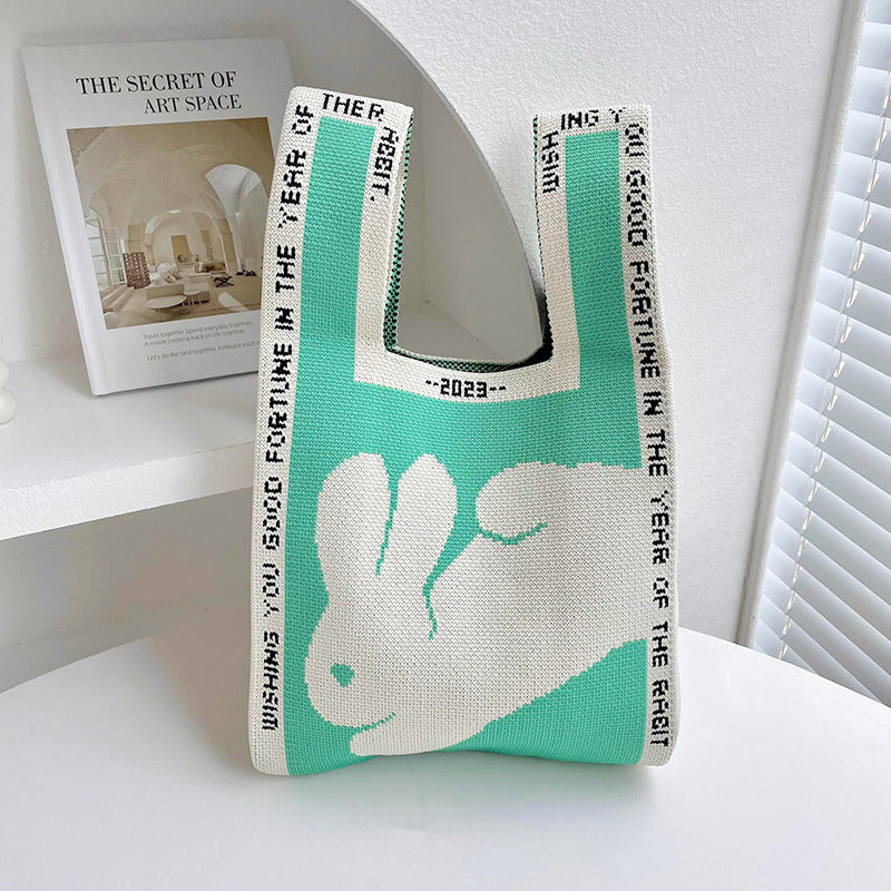 Hand Bags  | Rabbit Knitted Shoulder Bag Large Capacity Tote | [option1] |  [option2]| thecurvestory.myshopify.com