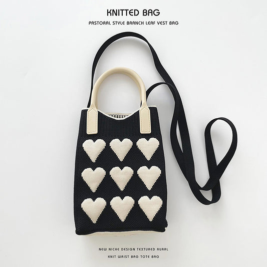 Shoulder bags  | Love Mini Knit Shoulder Crossbody Bag | Black Heart |  [option2]| thecurvestory.myshopify.com