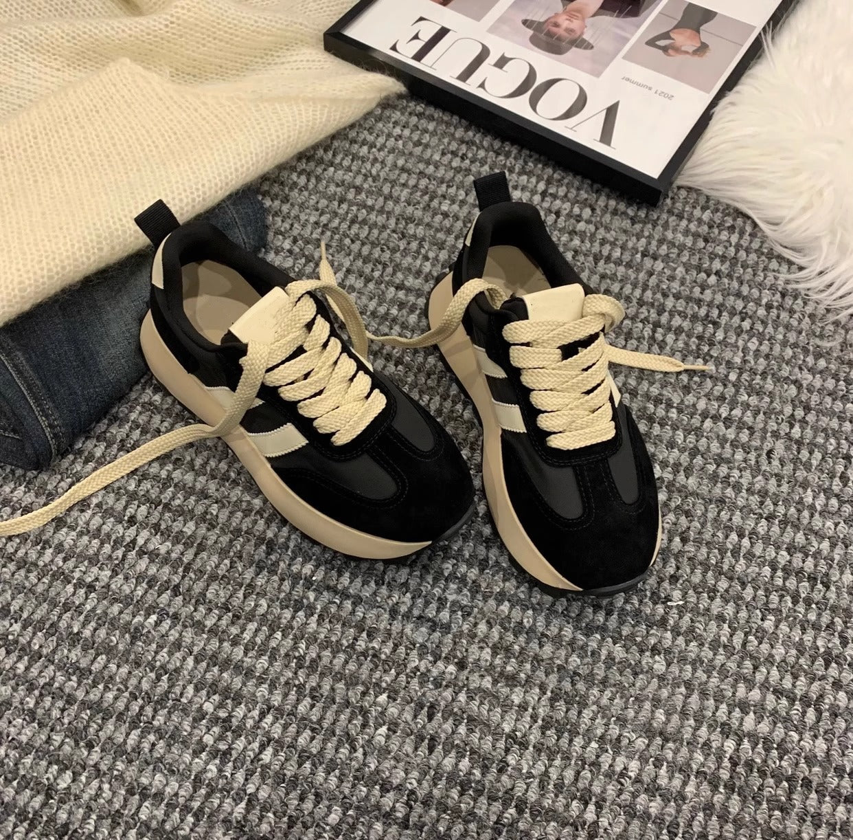 Sneakers  | Women Chunky Sole trainers | Black |  35| thecurvestory.myshopify.com