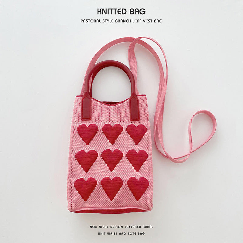 Shoulder bags  | Love Mini Knit Shoulder Crossbody Bag | Pink Love Heart |  [option2]| thecurvestory.myshopify.com