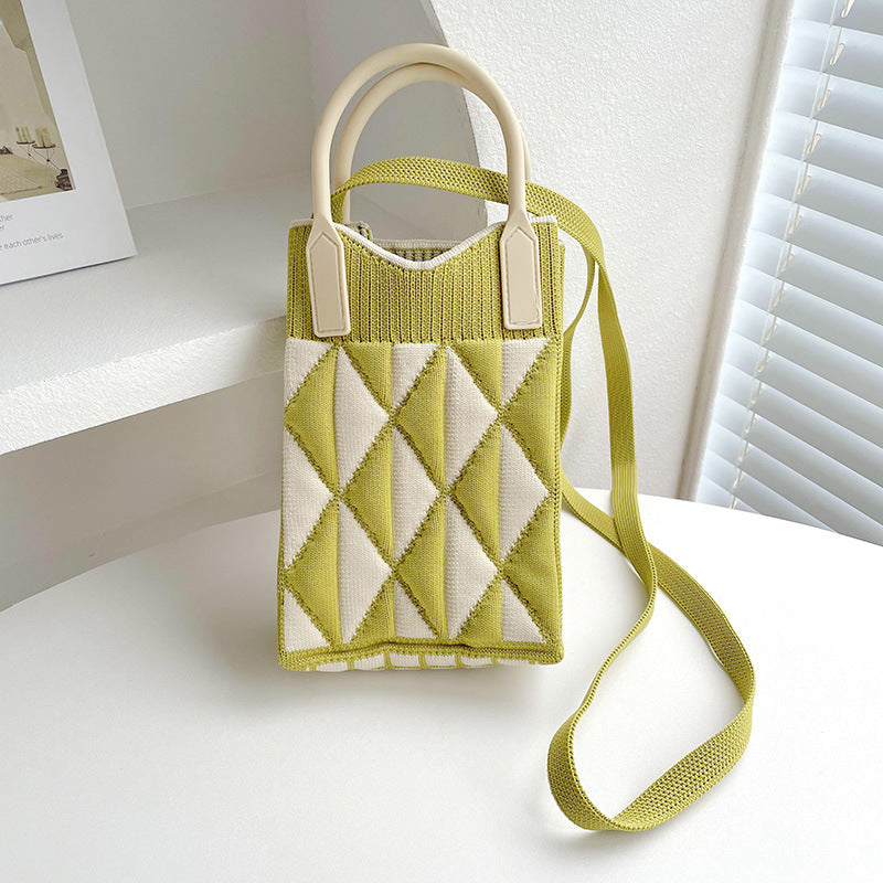Shoulder bags  | Love Mini Knit Shoulder Crossbody Bag | Contrast Color Triangle Green |  [option2]| thecurvestory.myshopify.com
