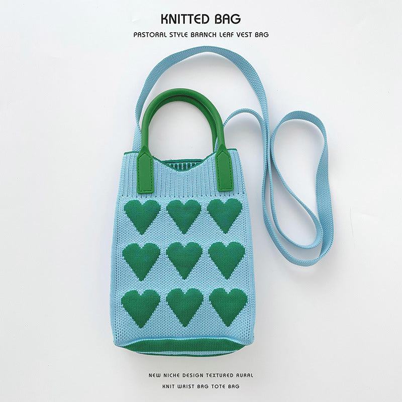 Shoulder bags  | Love Mini Knit Shoulder Crossbody Bag | Blue Loving Heart |  [option2]| thecurvestory.myshopify.com