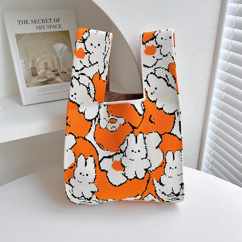 Hand Bags  | Rabbit Knitted Shoulder Bag Large Capacity Tote | [option1] |  [option2]| thecurvestory.myshopify.com