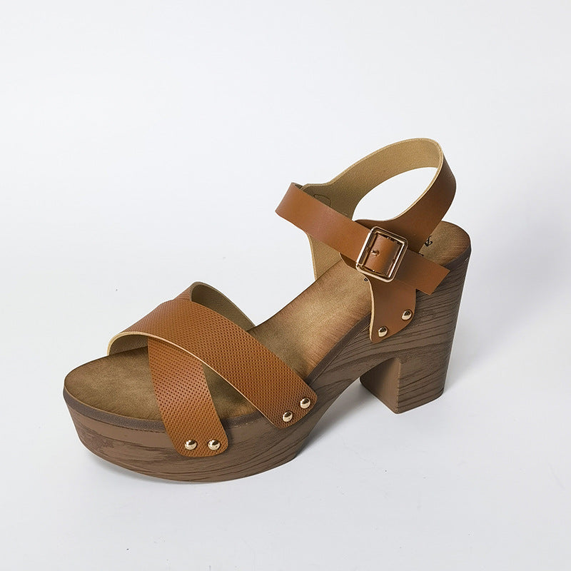 Heeled Sandals  | Women Buckle Cross strap high heeled platform sandals | |  | thecurvestory.myshopify.com
