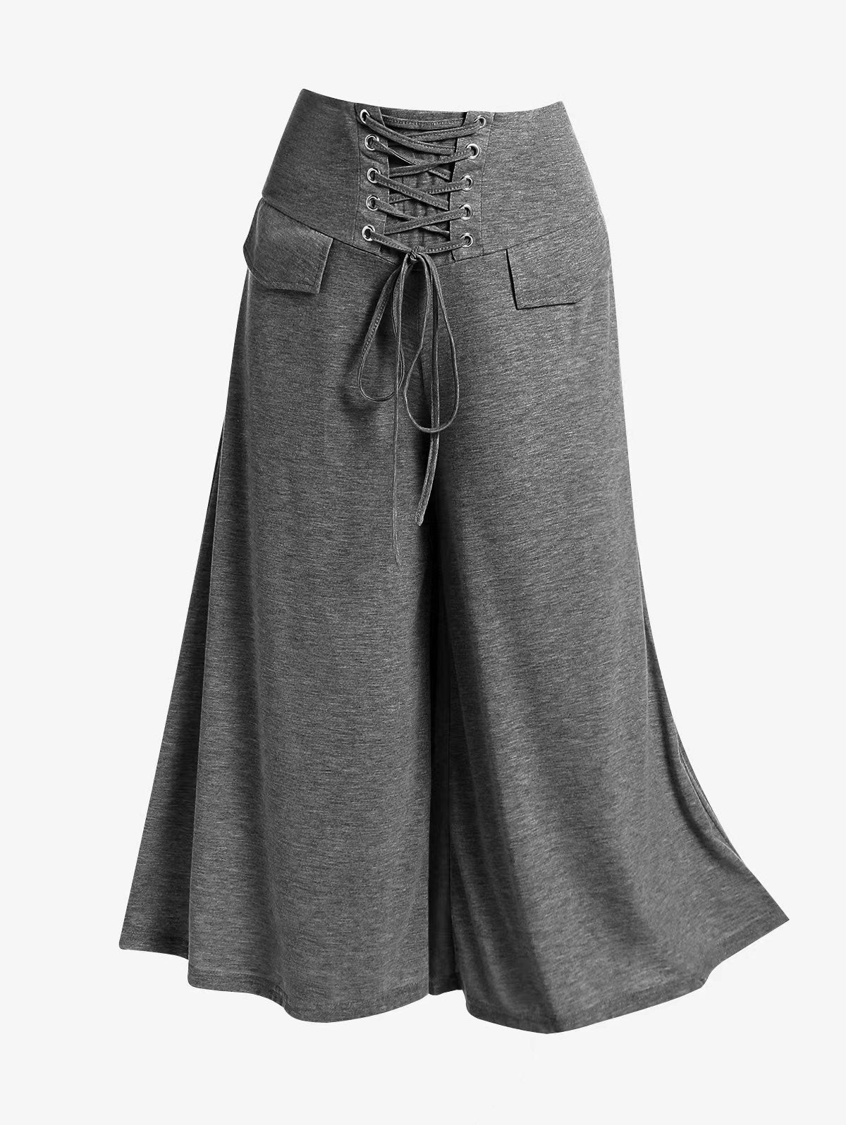 Pants  | Women's Clothing High Waist With Straps Plus Size Loose Pants | Dark Gray Melange |  2XL| thecurvestory.myshopify.com