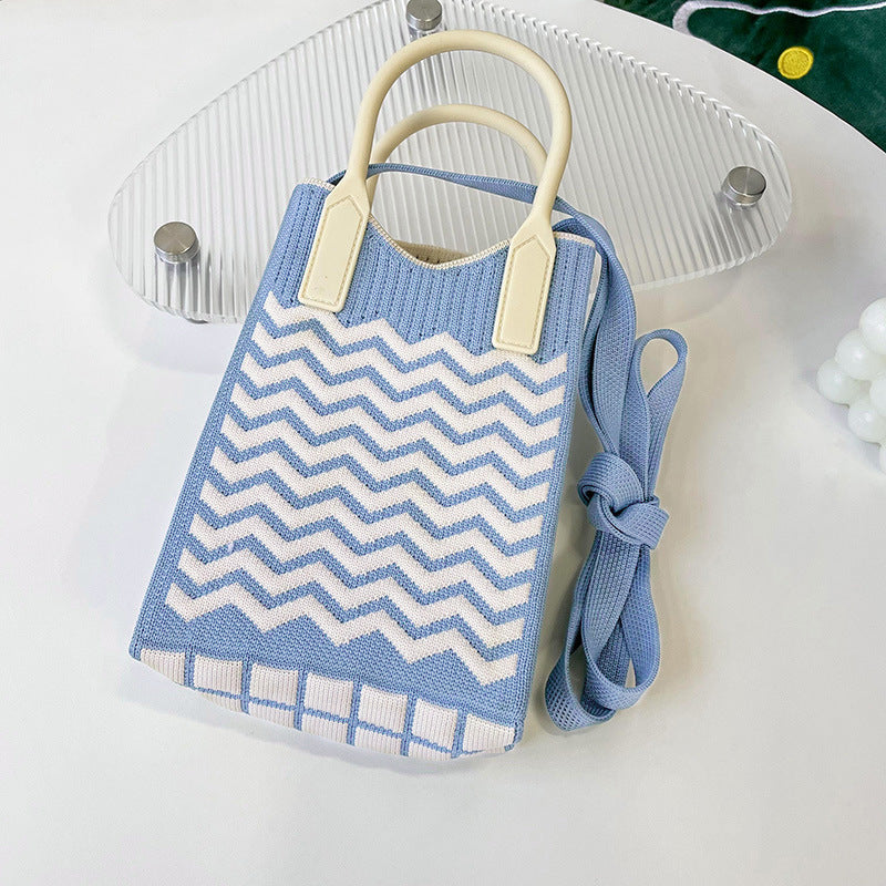 Shoulder bags  | Love Mini Knit Shoulder Crossbody Bag | Blue Wave Pattern |  [option2]| thecurvestory.myshopify.com