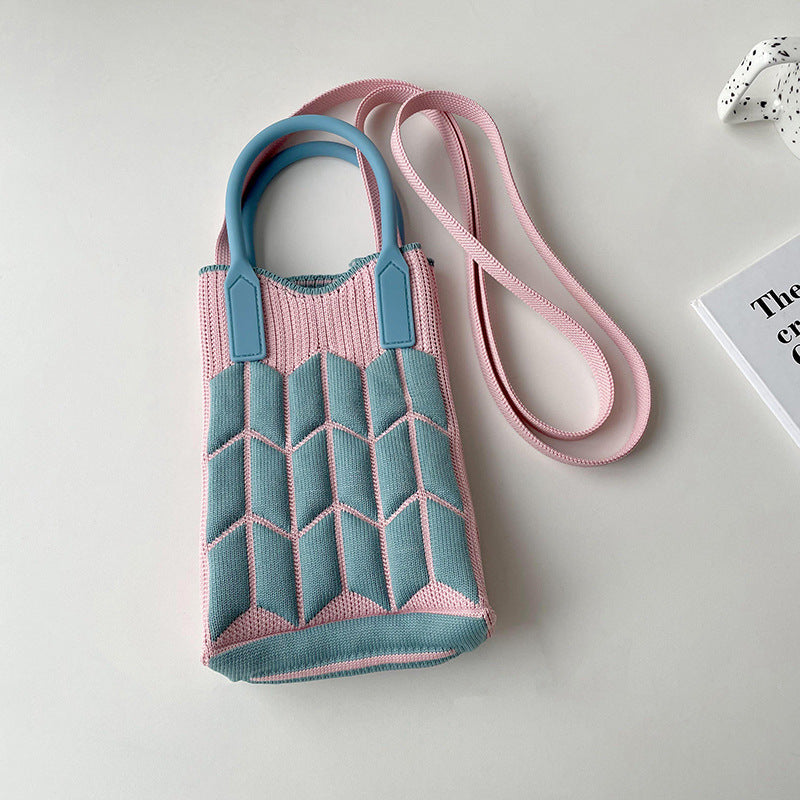 Shoulder bags  | Love Mini Knit Shoulder Crossbody Bag | Wheat Packs Of Blue And Pink |  [option2]| thecurvestory.myshopify.com