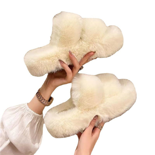 Slippers  | Women Fleece cross strap slippers | [option1] |  [option2]| thecurvestory.myshopify.com