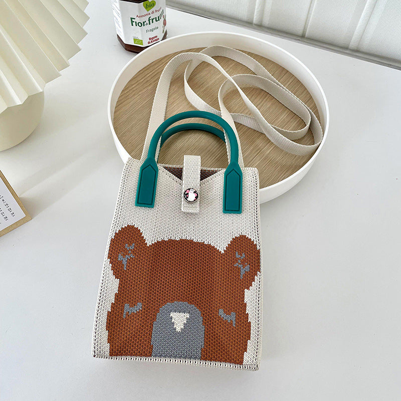 Shoulder bags  | Love Mini Knit Shoulder Crossbody Bag | Gray White Bear |  [option2]| thecurvestory.myshopify.com