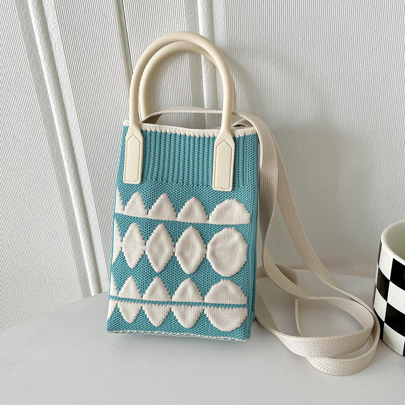 Shoulder bags  | Love Mini Knit Shoulder Crossbody Bag | Blue Geometrical |  [option2]| thecurvestory.myshopify.com