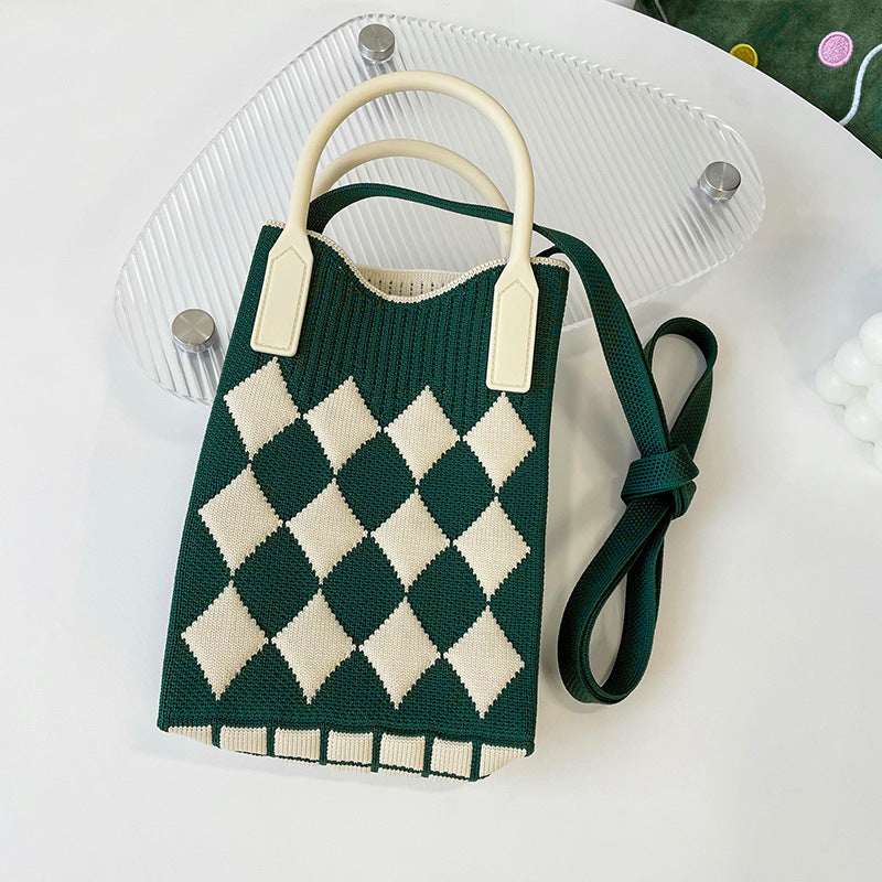 Shoulder bags  | Love Mini Knit Shoulder Crossbody Bag | Dark Green Diamond |  [option2]| thecurvestory.myshopify.com