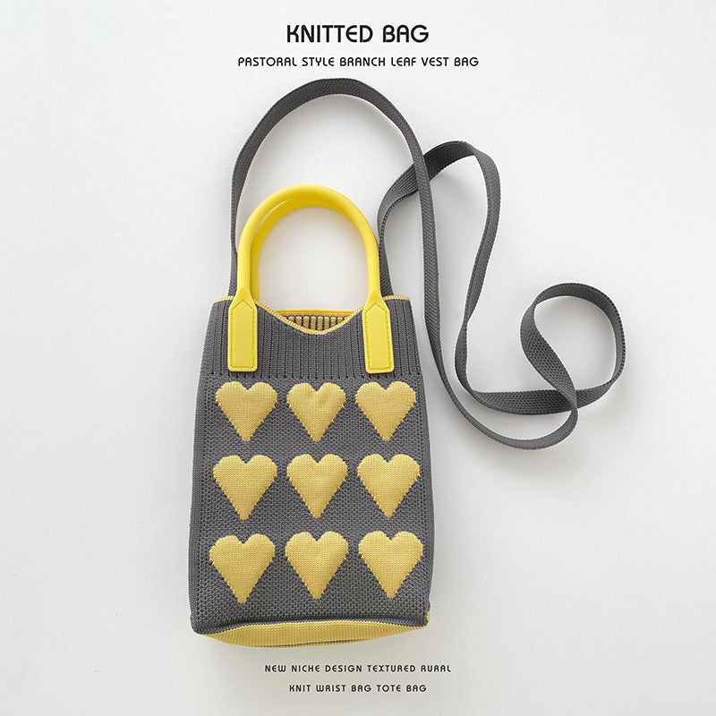 Shoulder bags  | Love Mini Knit Shoulder Crossbody Bag | Grey Love |  [option2]| thecurvestory.myshopify.com