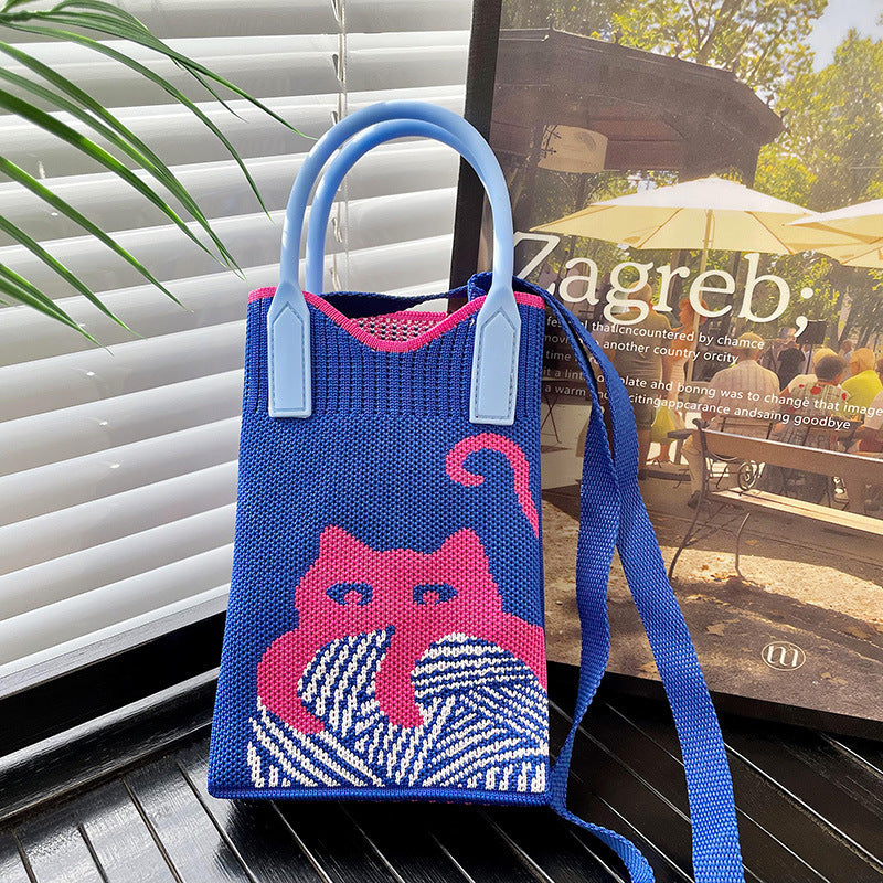 Shoulder bags  | Love Mini Knit Shoulder Crossbody Bag | Sapphire Blue Cat |  [option2]| thecurvestory.myshopify.com