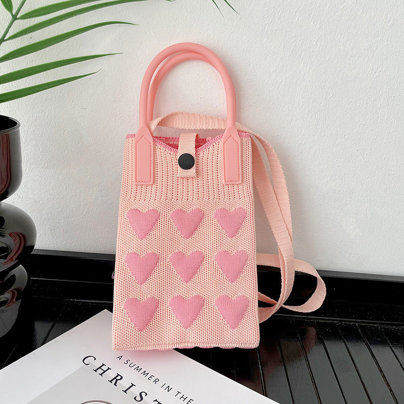 Shoulder bags  | Love Mini Knit Shoulder Crossbody Bag | Hidden Hook Pink Love Heart |  [option2]| thecurvestory.myshopify.com