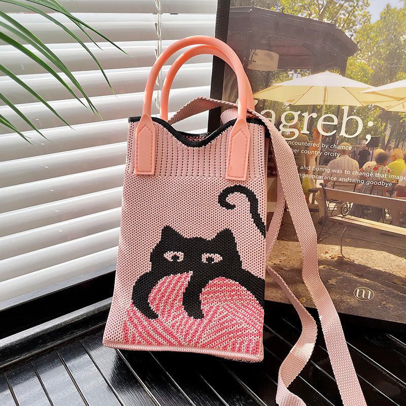 Shoulder bags  | Love Mini Knit Shoulder Crossbody Bag | Pink Cat |  [option2]| thecurvestory.myshopify.com