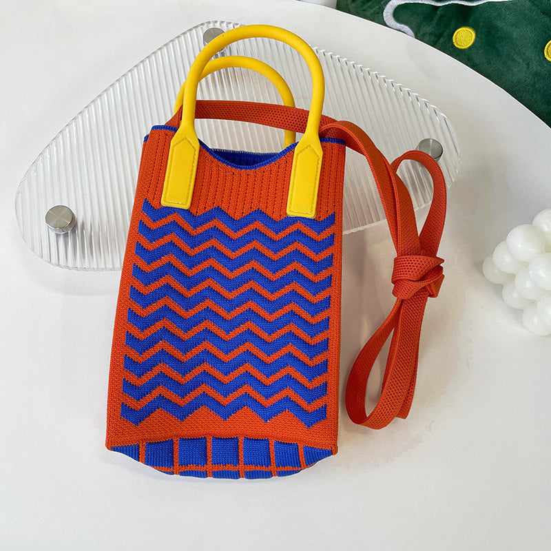 Shoulder bags  | Love Mini Knit Shoulder Crossbody Bag | Orange Wavy Pattern |  [option2]| thecurvestory.myshopify.com