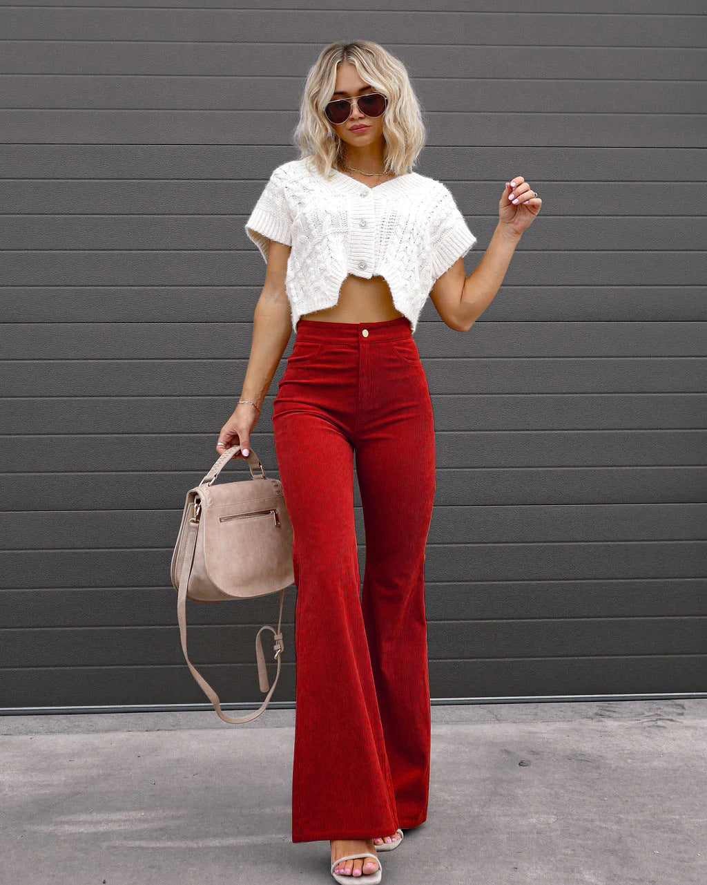 Pants  | Women Solid Color Corduroy Flared Pants | Wine Red |  L| thecurvestory.myshopify.com