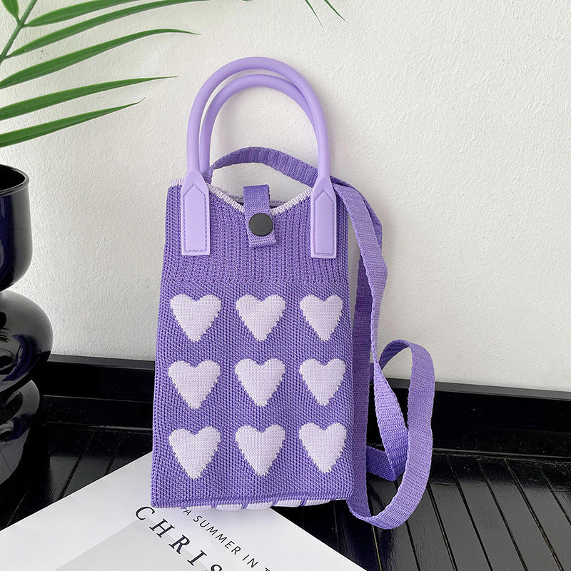 Shoulder bags  | Love Mini Knit Shoulder Crossbody Bag | Hidden Hook Purple Love Heart |  [option2]| thecurvestory.myshopify.com