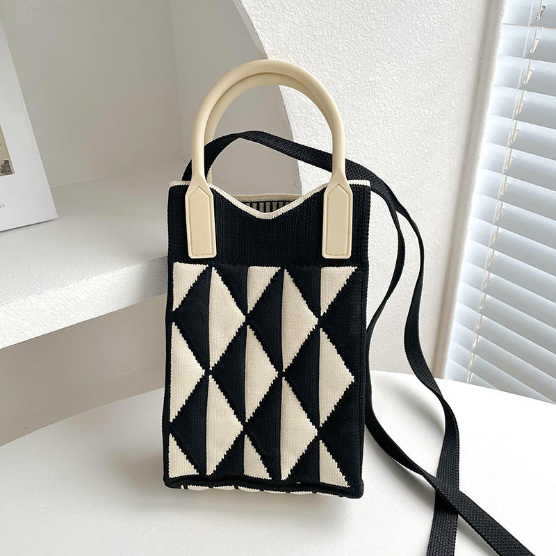 Shoulder bags  | Love Mini Knit Shoulder Crossbody Bag | Contrast Triangle Black |  [option2]| thecurvestory.myshopify.com