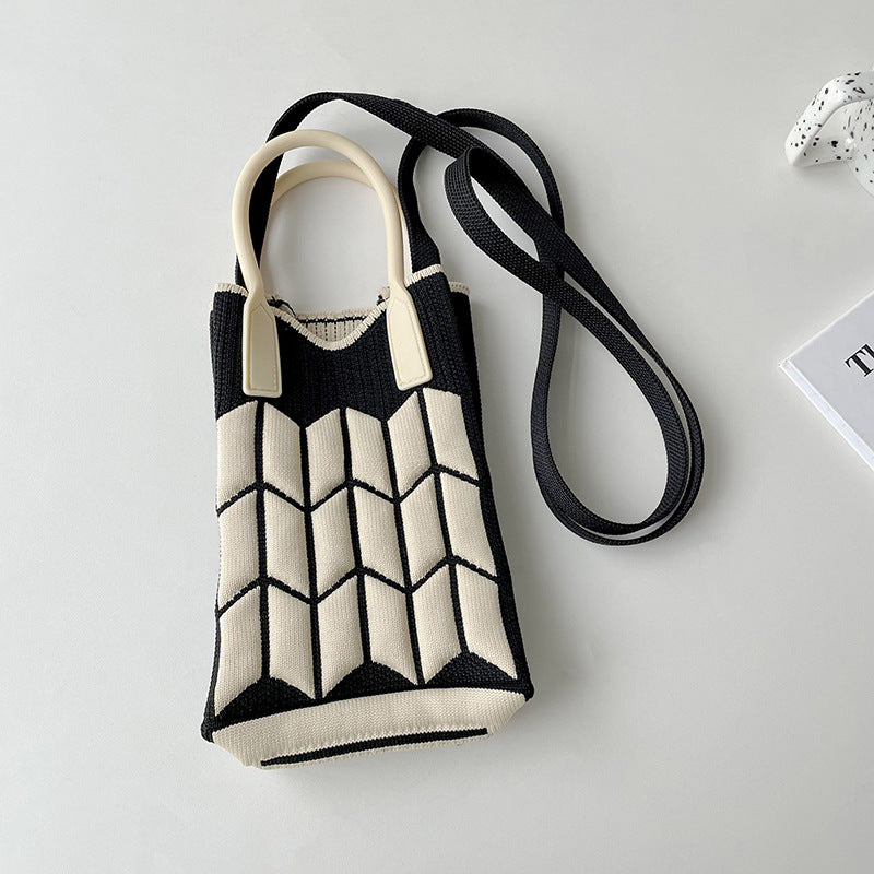 Shoulder bags  | Love Mini Knit Shoulder Crossbody Bag | Wheat Pack Black |  [option2]| thecurvestory.myshopify.com