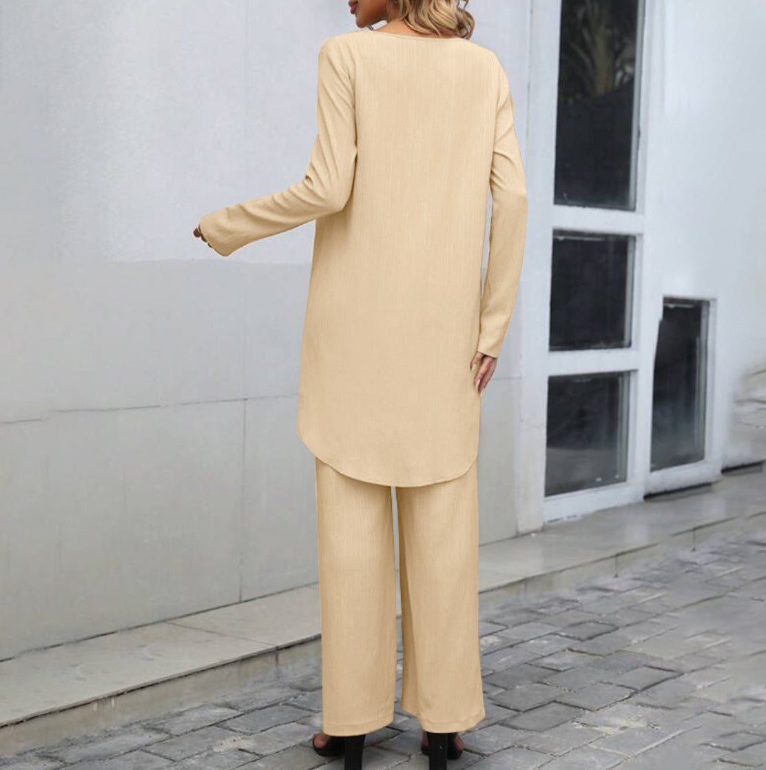 Co-ord Sets  | Women's Fashion Long Sleeve Irregular Hem Top Wide Leg Trousers Co-ord set | |  | thecurvestory.myshopify.com