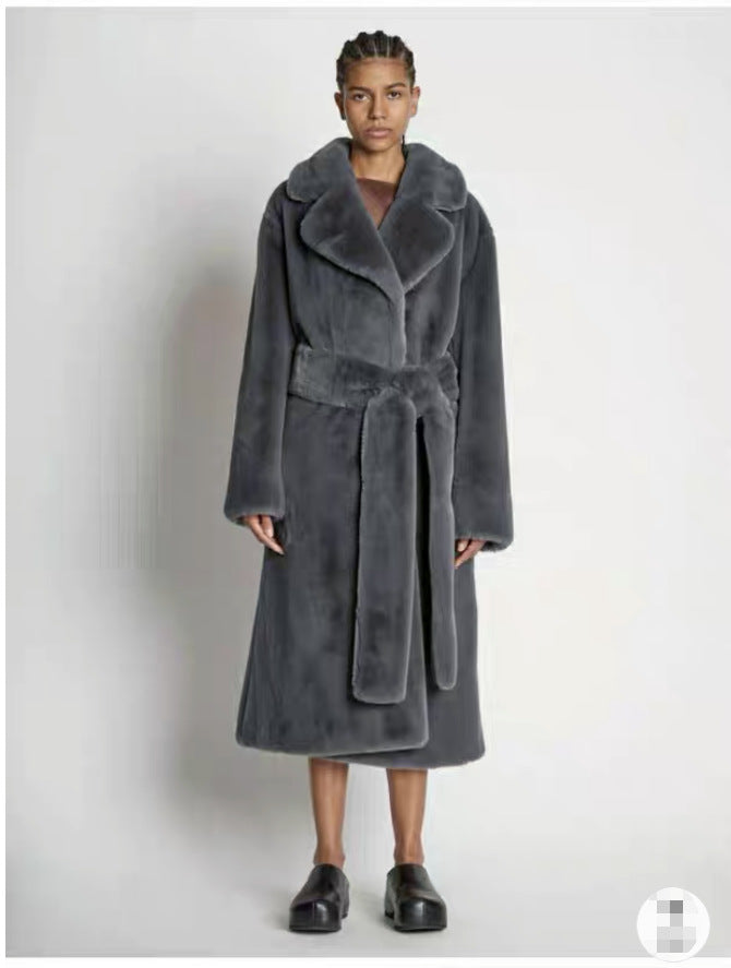 jackets  | Plus SIze Long Rabbit Fur Mink Overcoat Thickened Fleece Coat | Dark Gray |  2XL| thecurvestory.myshopify.com