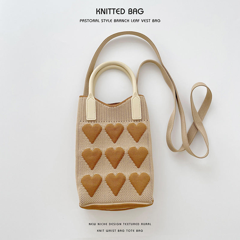 Shoulder bags  | Love Mini Knit Shoulder Crossbody Bag | Khaki Love |  [option2]| thecurvestory.myshopify.com