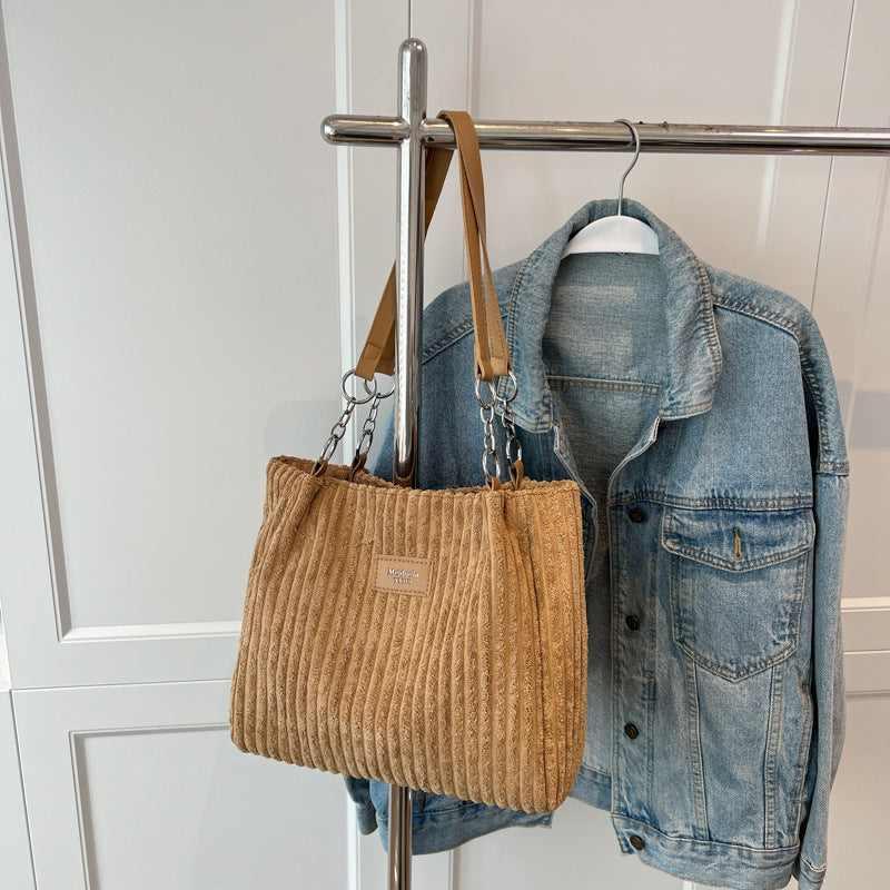 Shoulder bags  | Women Fashion Casual Large Corduroy Shoulder Tote Bag | Khaki |  | thecurvestory.myshopify.com