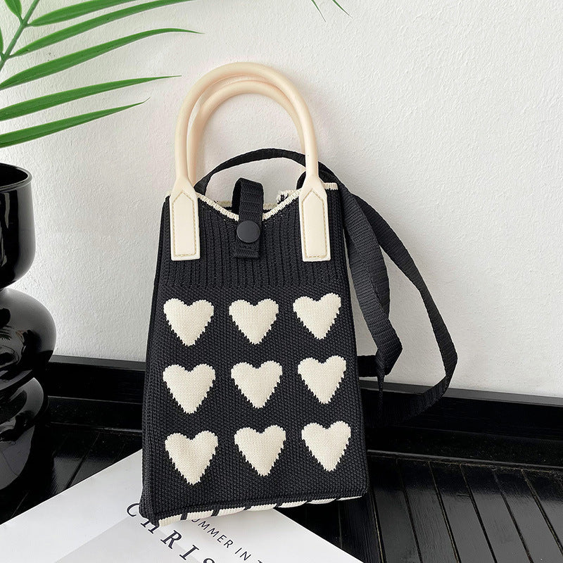 Shoulder bags  | Love Mini Knit Shoulder Crossbody Bag | Hidden Hook Black Love Heart |  [option2]| thecurvestory.myshopify.com