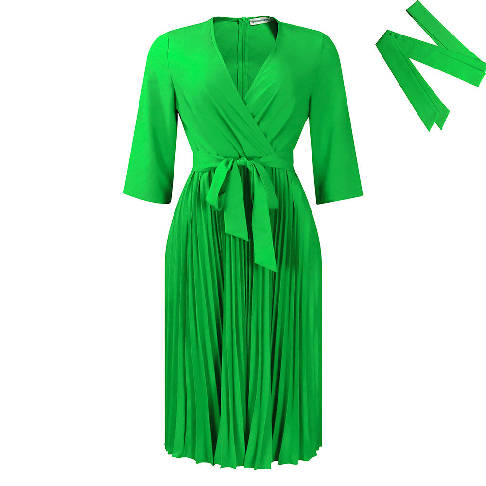 Dress  | Women Plus Size Temperament Leisure Elegant Solid Color Long Sleeve Dress | Green |  L| thecurvestory.myshopify.com