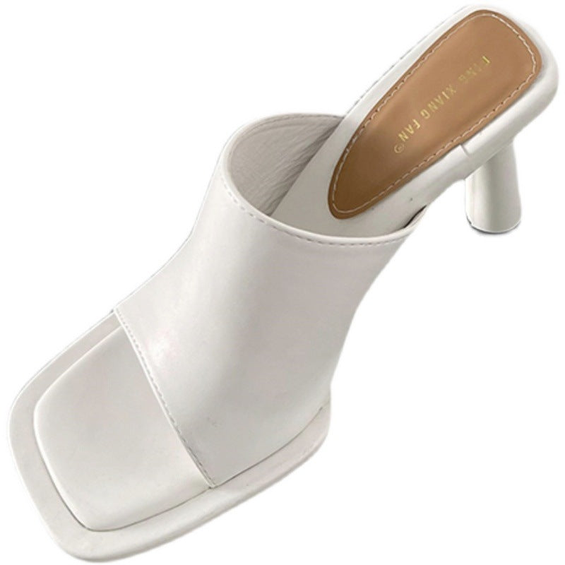 Heeled Sandals  | Women Fashion Sandals Square Toe Outdoor High Heels | Glacier White |  35| thecurvestory.myshopify.com