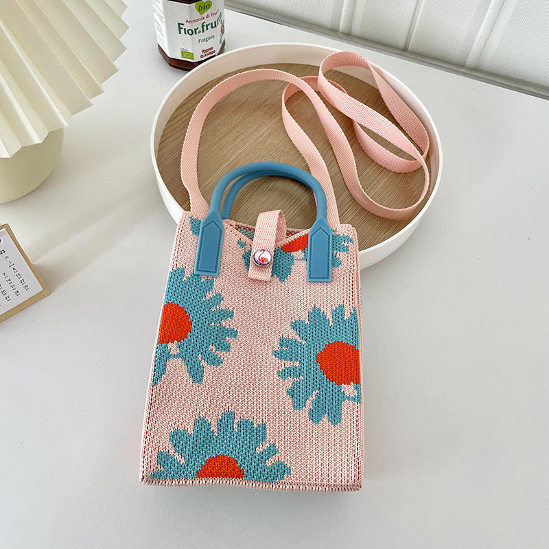 Shoulder bags  | Love Mini Knit Shoulder Crossbody Bag | Pink Daisy Color Buckle |  [option2]| thecurvestory.myshopify.com