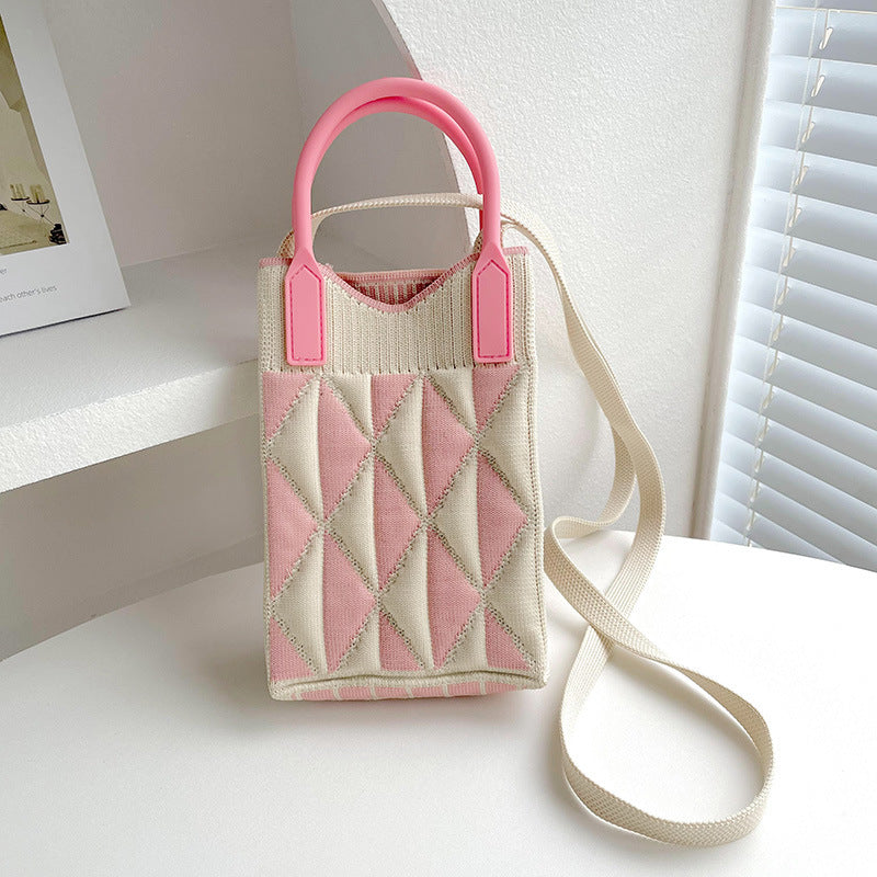 Shoulder bags  | Love Mini Knit Shoulder Crossbody Bag | Contrast Color Triangle Beige |  [option2]| thecurvestory.myshopify.com