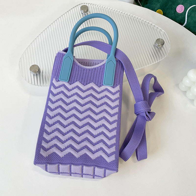 Shoulder bags  | Love Mini Knit Shoulder Crossbody Bag | Purple Wave Pattern |  [option2]| thecurvestory.myshopify.com