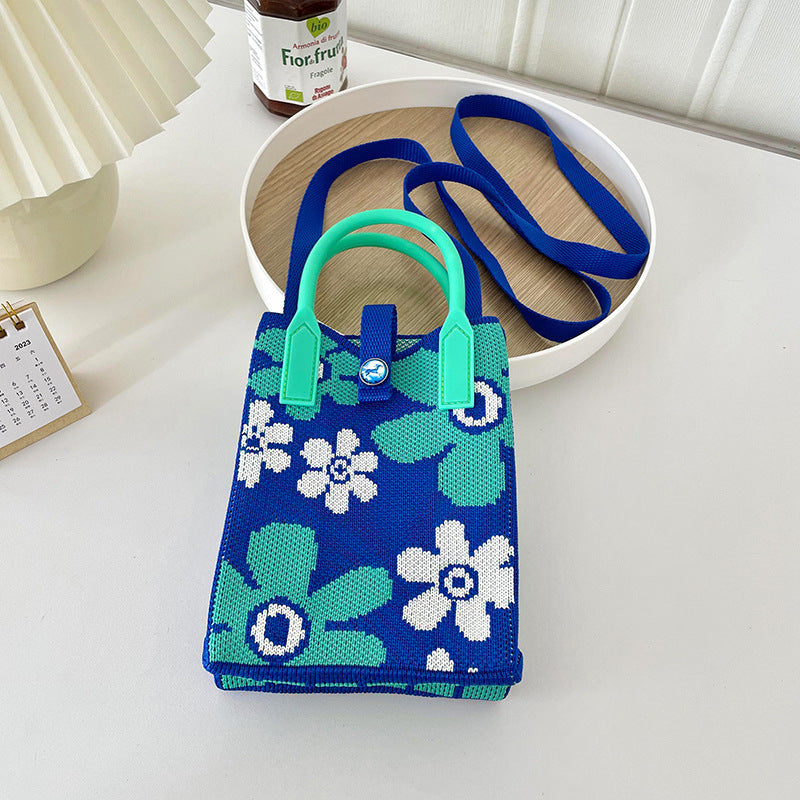 Shoulder bags  | Love Mini Knit Shoulder Crossbody Bag | Small Blue Flowers |  [option2]| thecurvestory.myshopify.com