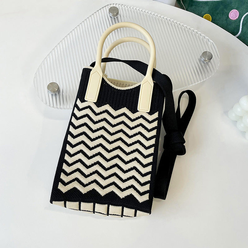 Shoulder bags  | Love Mini Knit Shoulder Crossbody Bag | Black Wave Pattern |  [option2]| thecurvestory.myshopify.com