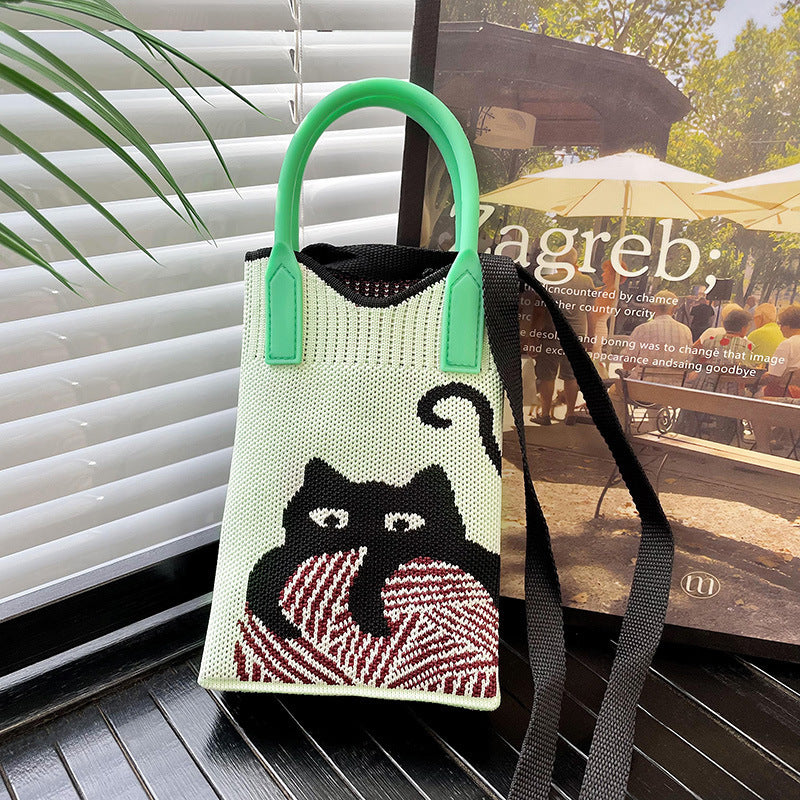Shoulder bags  | Love Mini Knit Shoulder Crossbody Bag | Light Green Cat |  [option2]| thecurvestory.myshopify.com