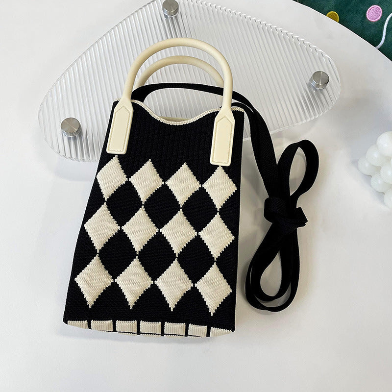 Shoulder bags  | Love Mini Knit Shoulder Crossbody Bag | Black Rhombus |  [option2]| thecurvestory.myshopify.com