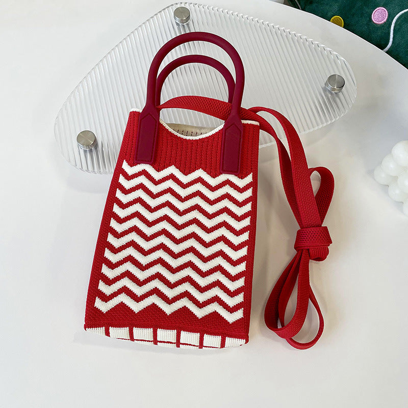 Shoulder bags  | Love Mini Knit Shoulder Crossbody Bag | Red Wave Pattern |  [option2]| thecurvestory.myshopify.com