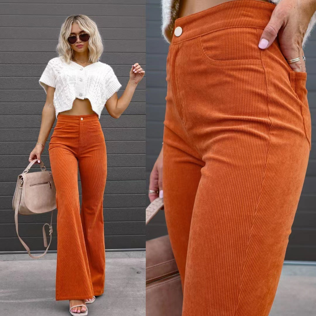 Women Solid Color Corduroy Flared Pants